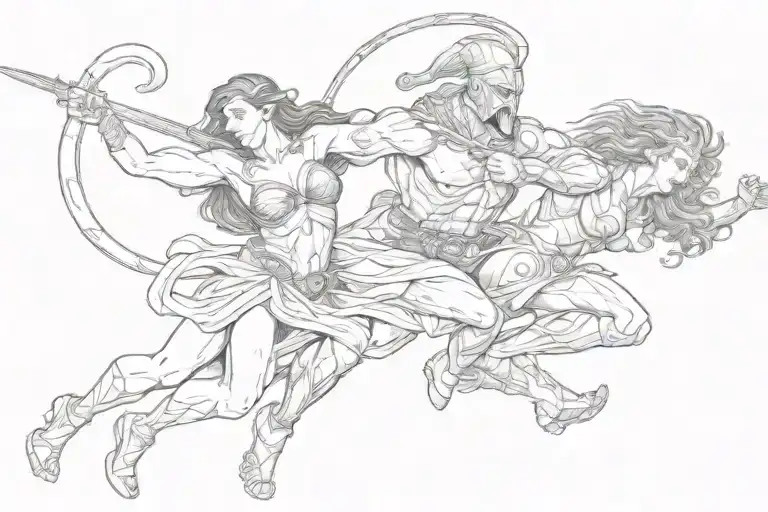 one spartan and beautiful woman grabbing a beast tattoo design idea