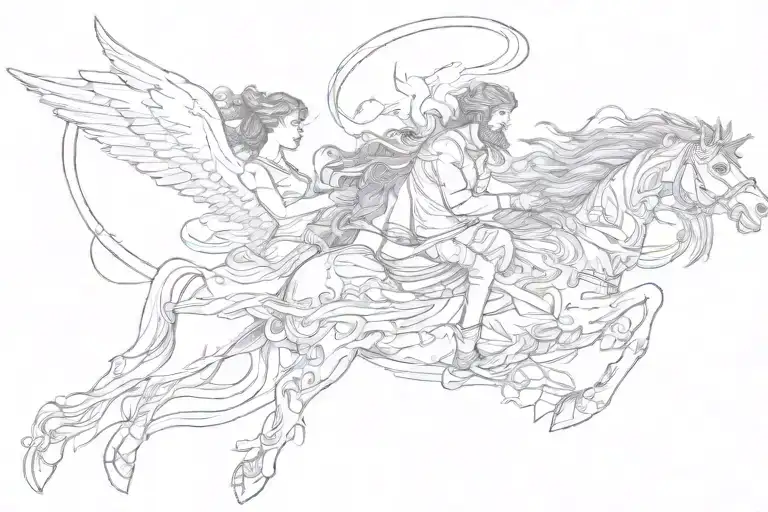 man and woman holding a pegasus tattoo design idea