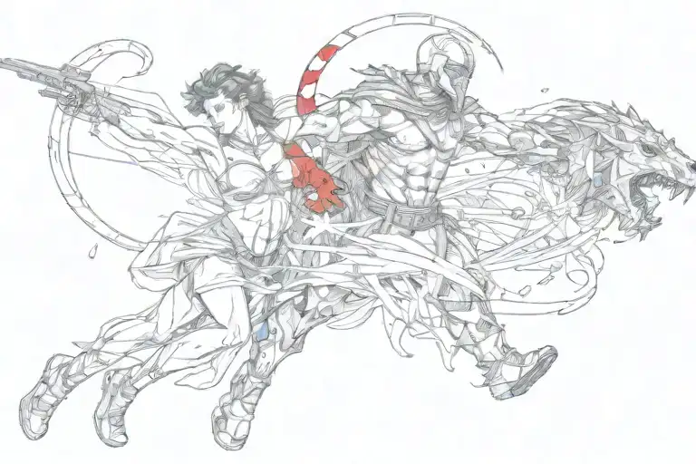 one spartan and beautiful woman grabbing a beast tattoo design idea