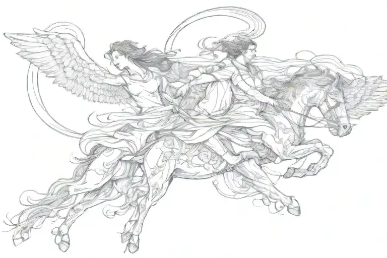 man and woman holding a pegasus tattoo design idea