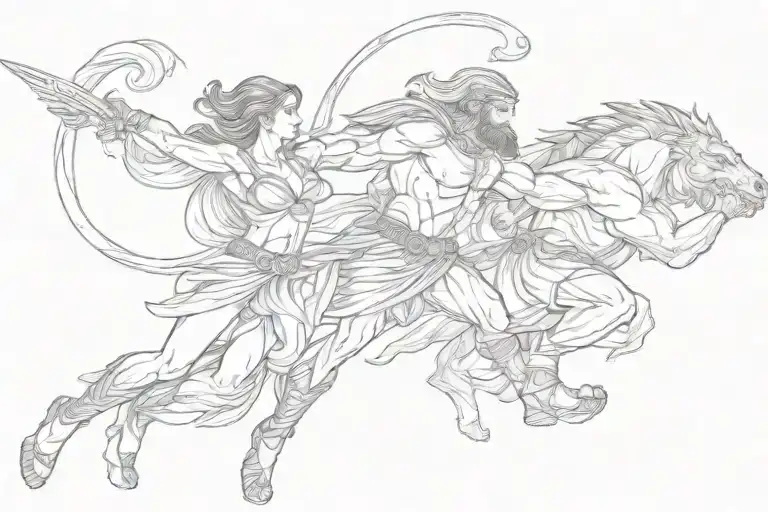 one spartan and beautiful woman grabbing a beast tattoo design idea