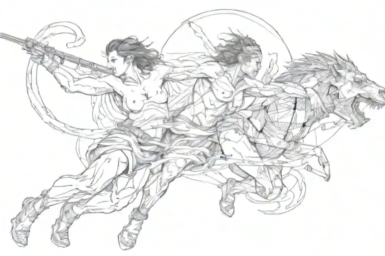 one spartan and beautiful woman grabbing a beast tattoo design idea