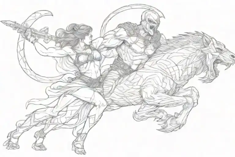 one spartan and beautiful woman grabbing a beast tattoo design idea