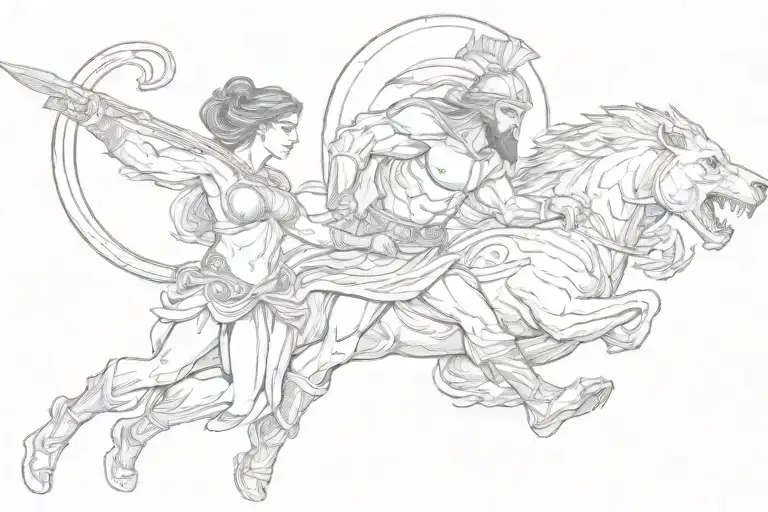 one spartan and beautiful woman grabbing a beast tattoo design idea