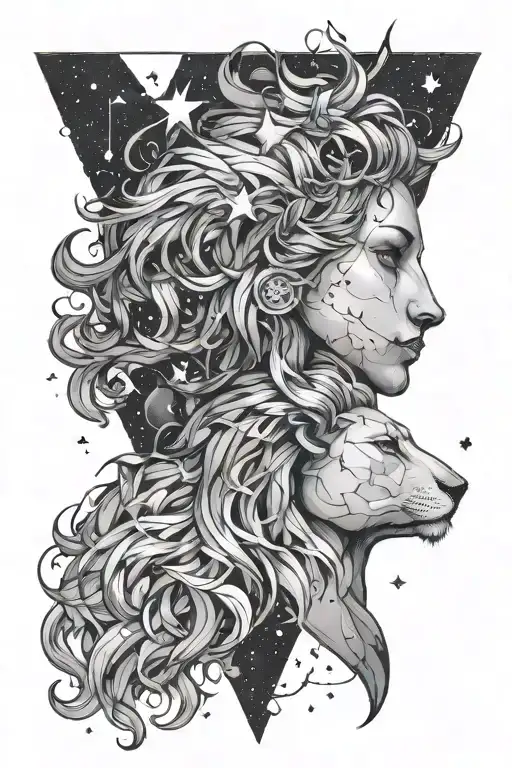 virgo and leo constellations forming the shape tattoo design idea