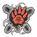 ape paw print in red with words "ape shall not kill ape" tattoo design idea
