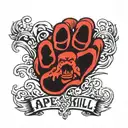 ape paw print in red with words "ape shall not kill ape" tattoo design idea