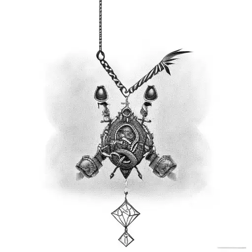 A traditional style tattoo of a whiskey bottle wrapped in animal trap chains tattoo design idea