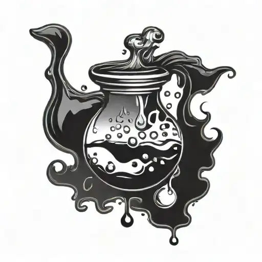 potion partly filled with liquid in only black gradient tattoo design idea