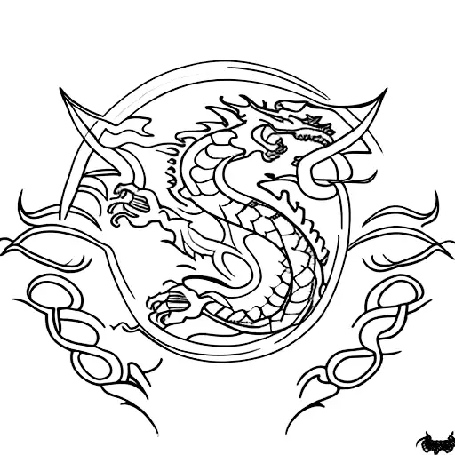 A minimalist tattoo of a dragon wrapped around a sword tattoo design idea