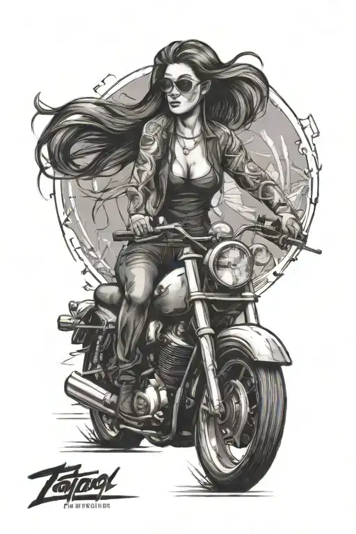 woman on motorbike tattoo design idea