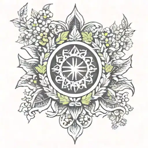 wreath and Slavic Kolovrat tattoo design idea