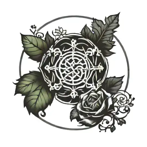 wreath and Slavic Kolovrat tattoo design idea