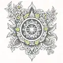 wreath and Slavic Kolovrat tattoo design idea