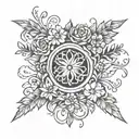 wreath and Slavic Kolovrat tattoo design idea