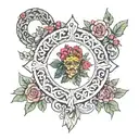 wreath and Slavic Kolovrat tattoo design idea
