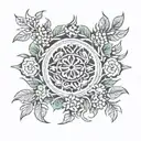 wreath and Slavic Kolovrat tattoo design idea