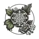 wreath and Slavic Kolovrat tattoo design idea