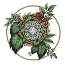 wreath and Slavic Kolovrat tattoo design idea
