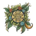 wreath and Slavic Kolovrat tattoo design idea