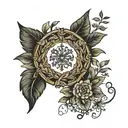 wreath and Slavic Kolovrat tattoo design idea