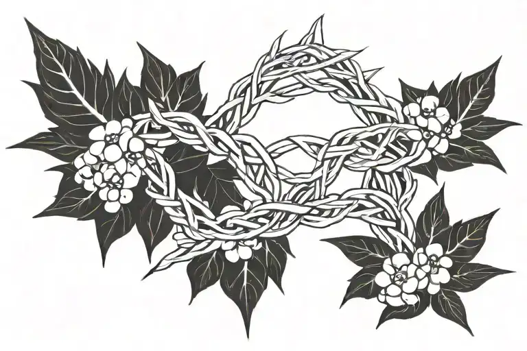 God is greater than highs and lows symbol on top of a line of thorn bush to represent the crown of thorns tattoo design idea