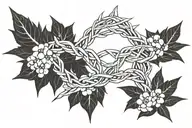 God is greater than highs and lows symbol on top of a line of thorn bush to represent the crown of thorns tattoo design idea