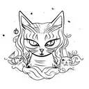 witchy cat tattoo design idea