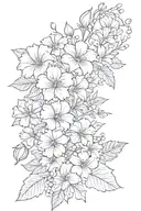bouquet fine line of birth flowers, snow drop, morning glory, chrysanthemum, and holly berry  tattoo design idea