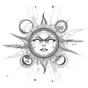 sun, planets and stars tattoo design idea