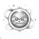sun, planets and stars tattoo design idea