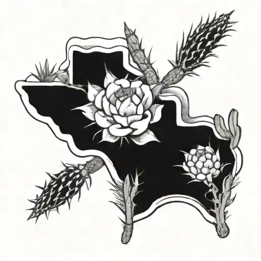 texas wildflowers with prickly pear cactus tattoo design idea