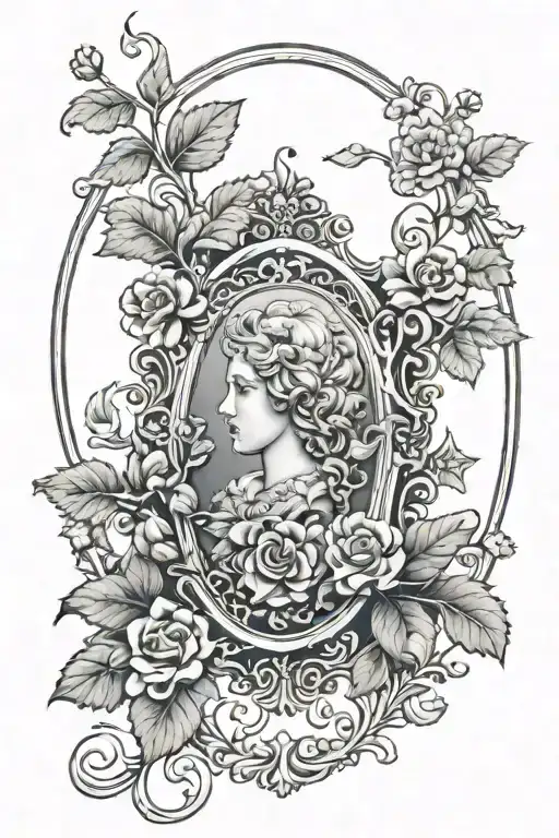 cameo frame with vines wrapped tattoo design idea