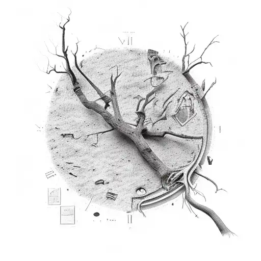 Line work, Dead tree, Time, Roman numerals, moths, Decay, Deterioration tattoo design idea