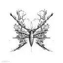 Line work, Dead tree, Time, Roman numerals, moths, Decay, Deterioration tattoo design idea