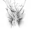 Line work, Dead tree, Time, Roman numerals, moths, Decay, Deterioration tattoo design idea