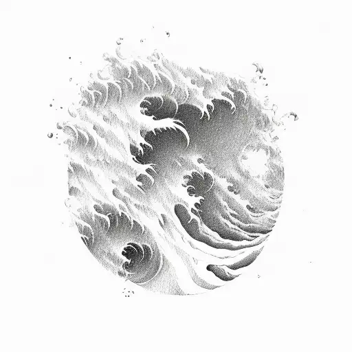 a drawing of a wave in front of which the handwriting and Eda writing are combined tattoo design idea