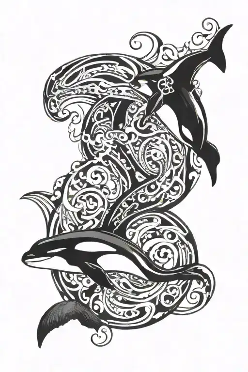 orca and horse inside an infinity symbol intertwined tattoo design idea