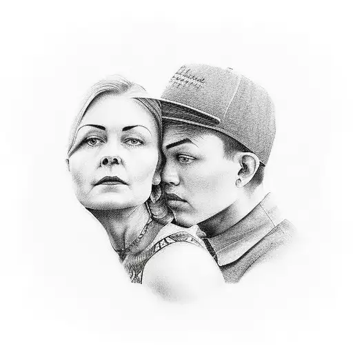 a son and mom sitting on a van looking at the full moon tattoo design idea