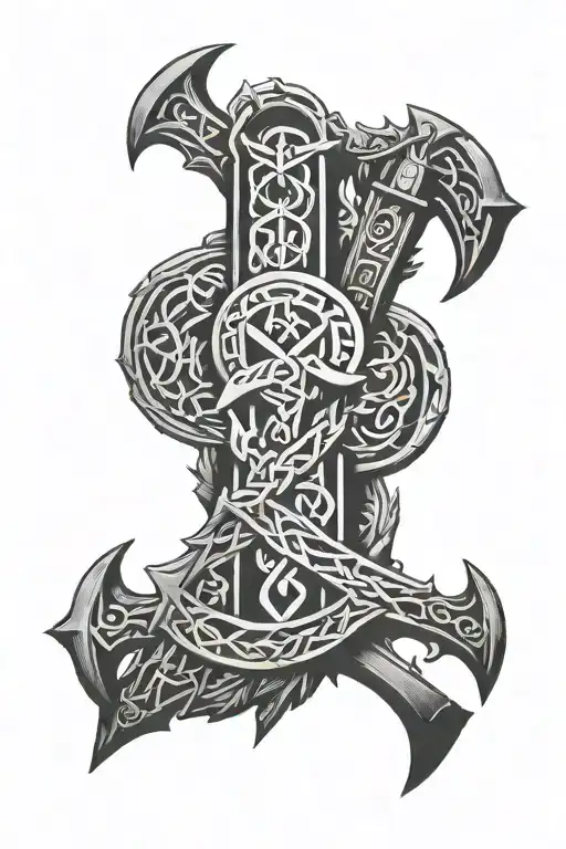 nordic runes, odin, good vs evil tattoo design idea