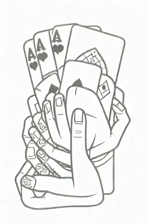 skeleton hand holding four aces poker card symbol tattoo design idea
