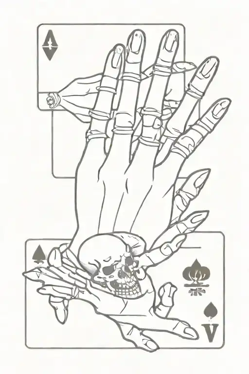 skeleton hand holding four cards tattoo design idea