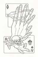 skeleton hand holding four cards tattoo design idea