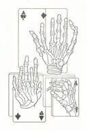 skeleton hand holding four cards tattoo design idea