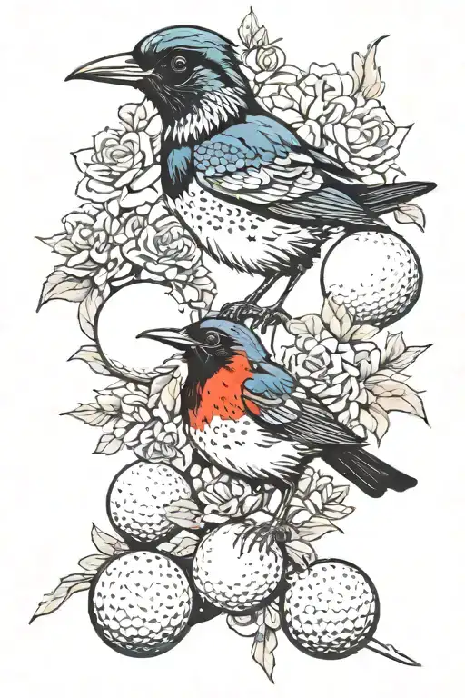 include the word 'mum' a magpie and golf balls, markers and tees tattoo design idea