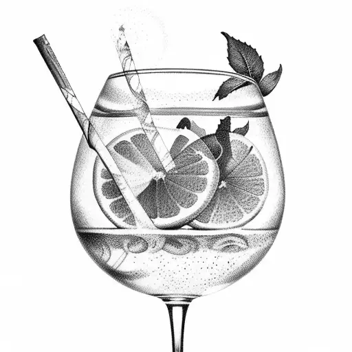 gin glass with lemon garnish  tattoo design idea