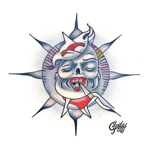 gin and tonic glass with sun  tattoo design idea