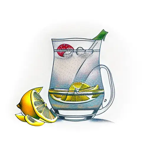 gin glass with lemon garnish  tattoo design idea