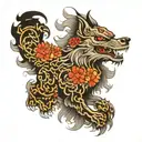 wolf spirit in foo dog art  tattoo design idea