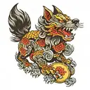 wolf spirit in foo dog art  tattoo design idea